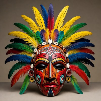Colorful Tribal Mask with Feathers