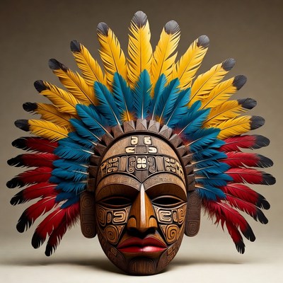 Colorful Feathered Wooden Mask