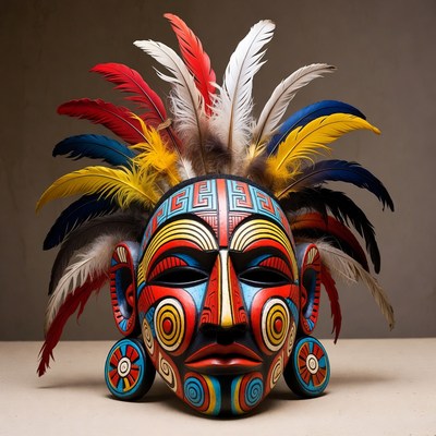 Colorful Feathered Tribal Mask