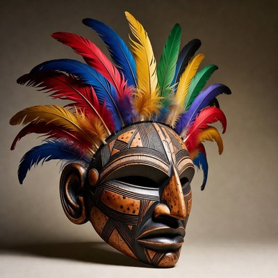 Colorful Feathered Tribal Mask