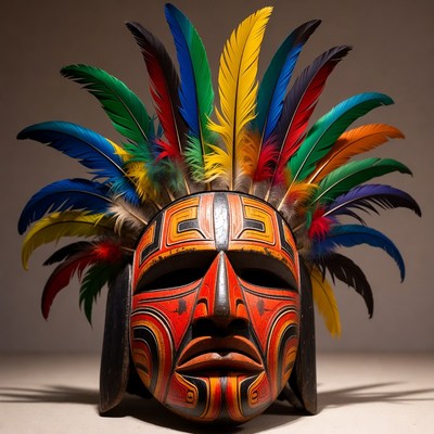 Colorful Feathered Tribal Mask