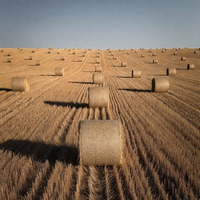 Hay bales in wheat field