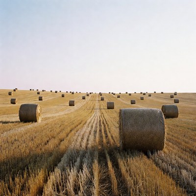 Hay bales in golden field