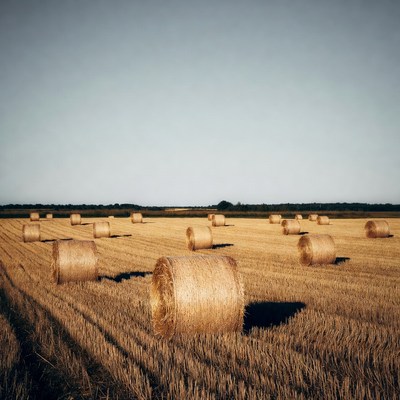 Hay bales in golden field