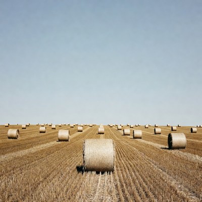 Hay bales in wheat field