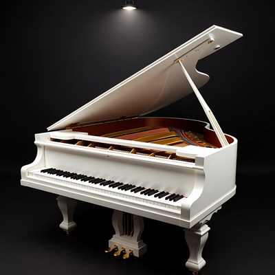 White Grand Piano on Black Background