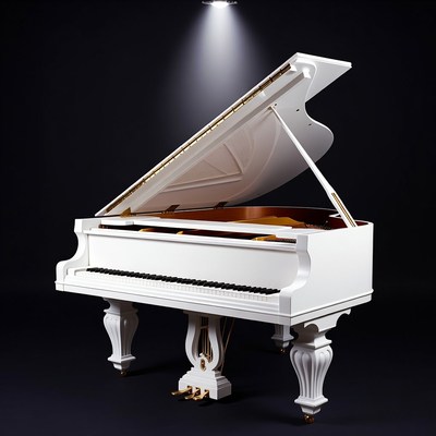 White Grand Piano Spotlighted