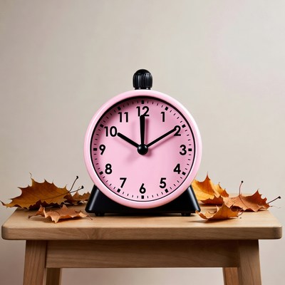 Pink Alarm Clock with Autumn Leaves