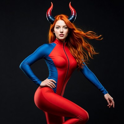 Redhead woman with red demon horns