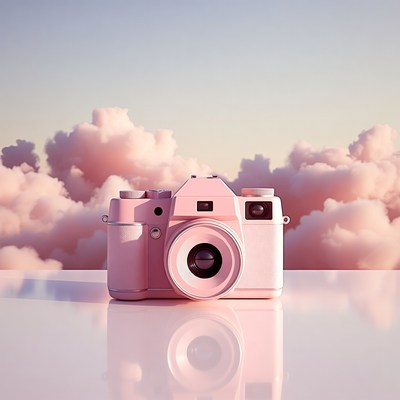 Pink camera on clouds