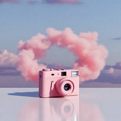 Pink Camera in Heart Cloud