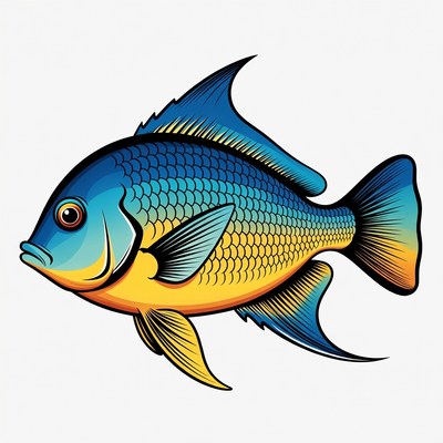 Colorful Blue Cichlid Fish Illustration