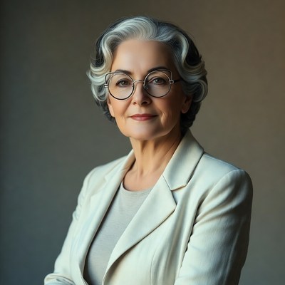 Elderly woman with glasses arms crossed