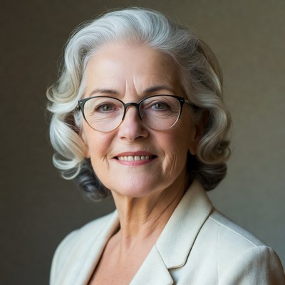 Elderly woman smiling with glasses