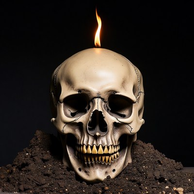 Skull with Flame on Dirt