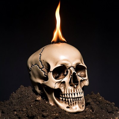 Skull with Flames on Dirt