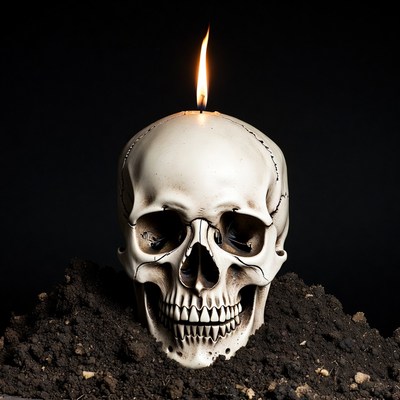 Skull with Candle on Dirt