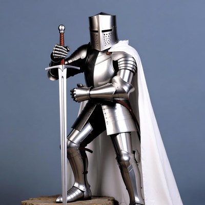 Knight in silver armor holding sword