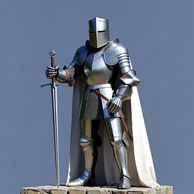 Knight in shining armor holding sword