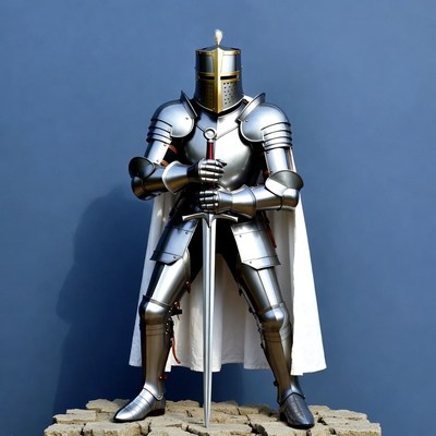 Medieval knight in silver armor