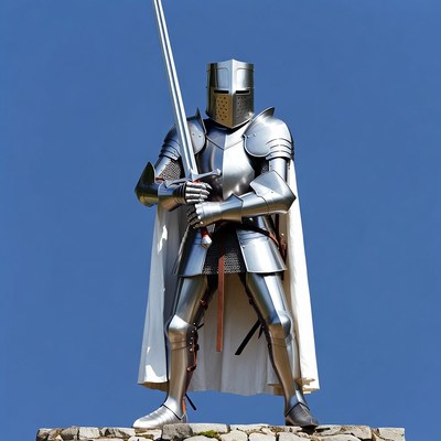 Knight in shining armor holding sword