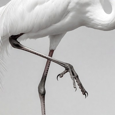 White Egret Standing on One Leg