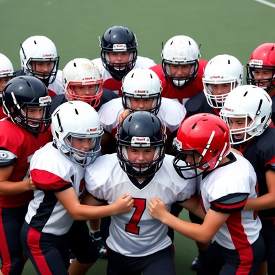 Youth Football Team Huddle on Field