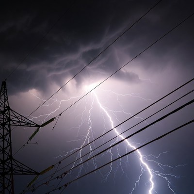 Lightning Striking Near Power Lines
