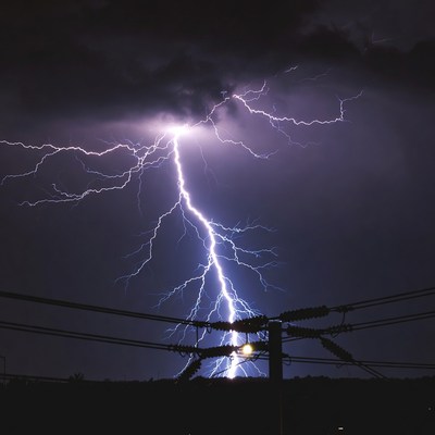 Lightning Bolt Over Power Lines