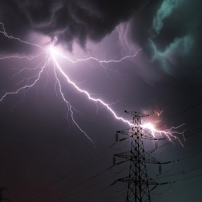Lightning Striking Power Tower
