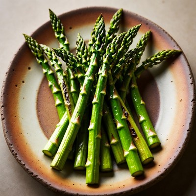 Fresh Asparagus Spears on Plate