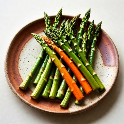 Fresh Asparagus on Ceramic Plate