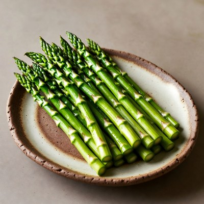 Fresh asparagus spears in bowl