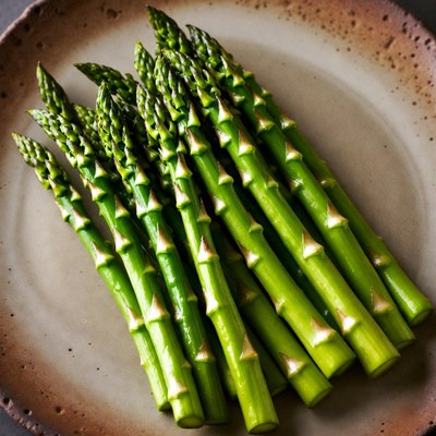 Fresh asparagus spears on plate