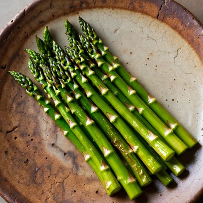 Fresh Asparagus on Rustic Plate