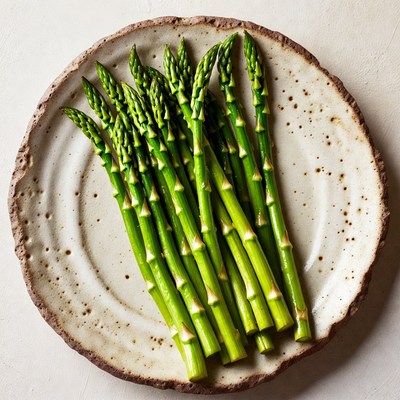 Fresh asparagus on plate