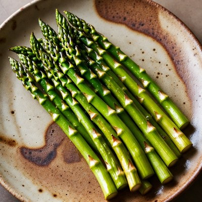 Fresh Asparagus on Ceramic Plate