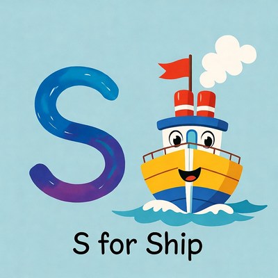 S for Ship Alphabet Illustration