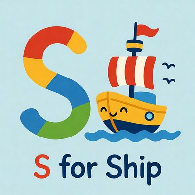 S for Ship Alphabet Illustration