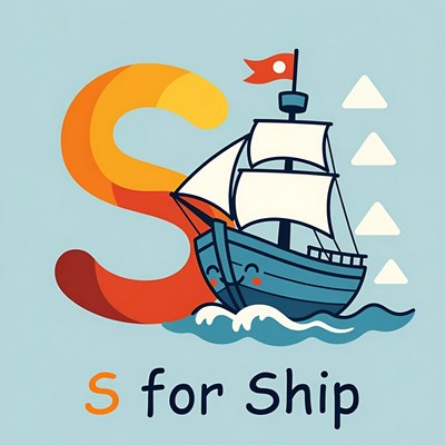 S for Ship Alphabet Illustration