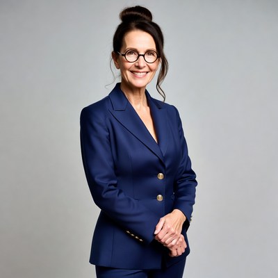 Smiling woman in blue suit