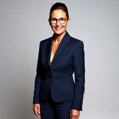 Smiling woman in navy blazer