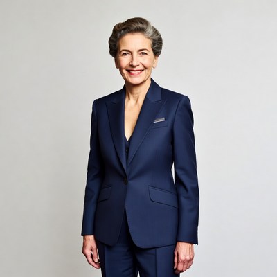 Smiling woman in navy suit