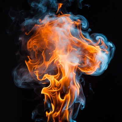 Blue and Orange Fire Smoke Explosion
