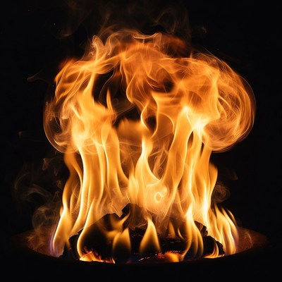 Blazing Fire Flames on Black Background