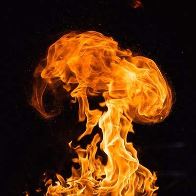 Exploding Fire Burst on Black Background