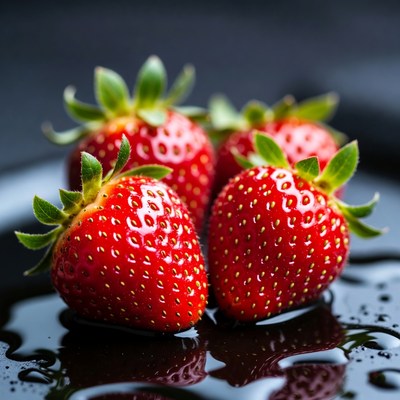 Fresh Strawberries on Black Plate