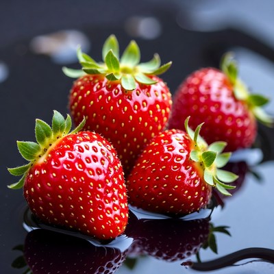 Fresh Strawberries on Black Surface