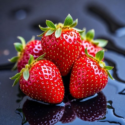 Fresh Strawberries on Black Background