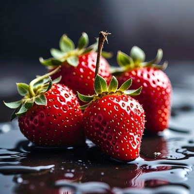 Fresh Strawberries on Black Background